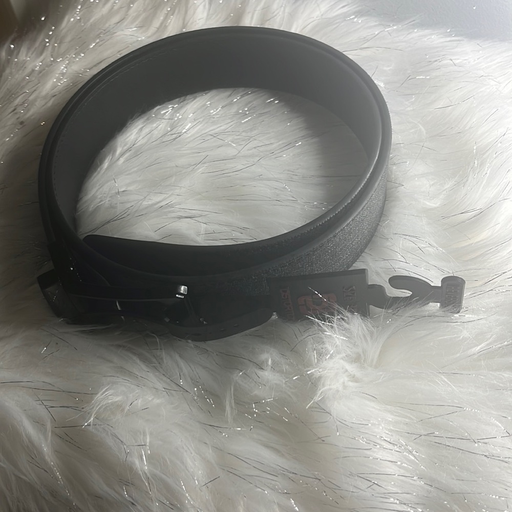 Distortion Mens Reversible belt in a black denim color one side / black on other